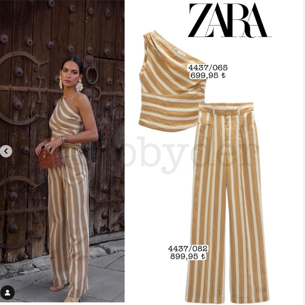 ZARA NEW WOMAN STRIPE ASYMMETRIC JACQUARD TOP TOFFEE XS 4437/065 BLOGGERS FAVE